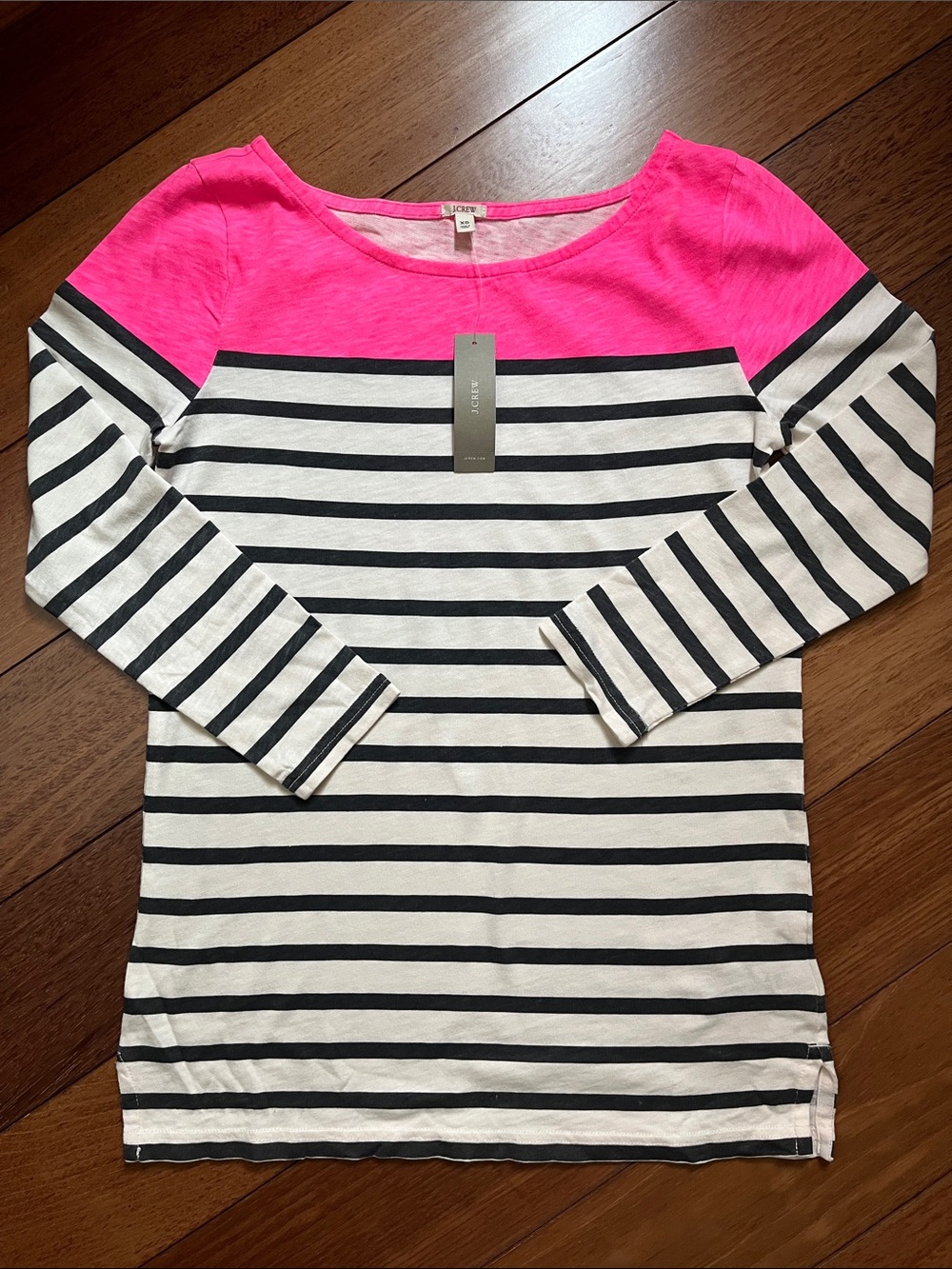 NWT J. Crew Neon Stripe Boatneck Long Sleeve Tee